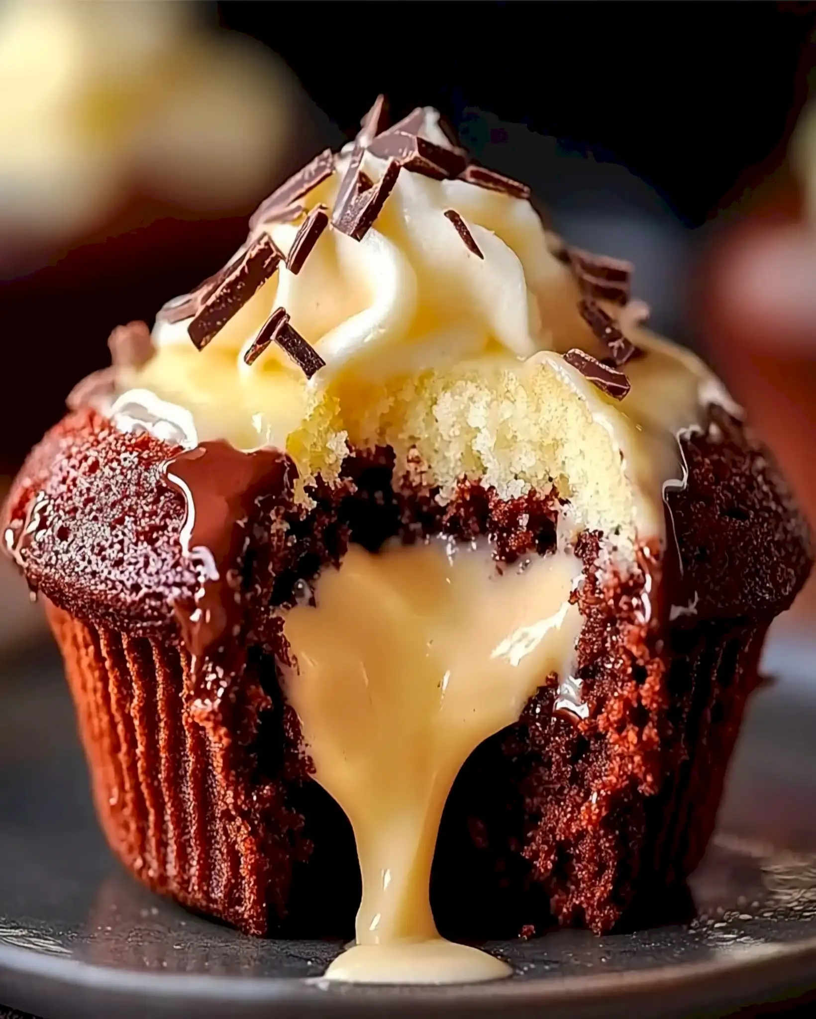 Schokoladen Lava Cupcakes mit cremiger Füllung 2 Schokoladen Lava Cupcakes mit cremiger Füllung