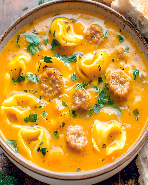 Kürbis Tortellini Suppe mit Wurst 2 Kürbis Tortellini Suppe mit Wurst