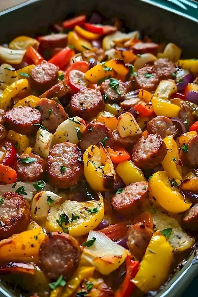 Blech Wurst Paprika Kartoffeln