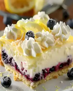 Zitronen-Blaubeer-Käsekuchen-Riegel Rezept