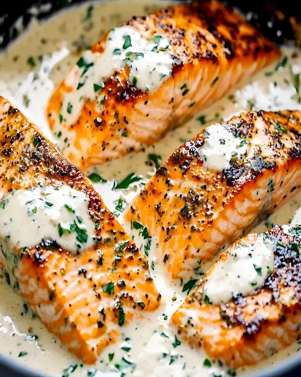 Cremiger Lachs mit Zitronen-Knoblauch-Sahnesauce