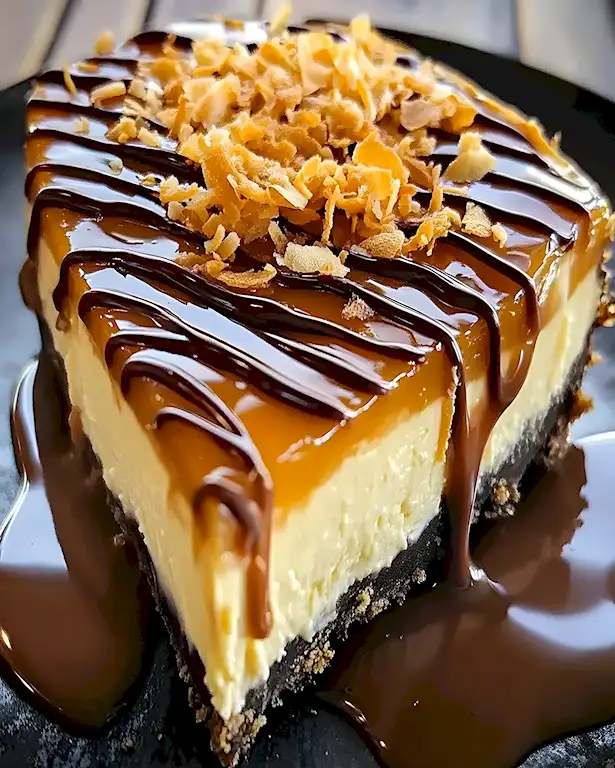 Cremiger Samoa Käsekuchen mit Karamell Schokolade Kokos