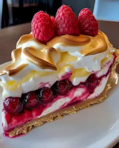 Cremiger Zitronen-Himbeer-Käsekuchen mit Baiserhaube 1 Cremiger Zitronen-Himbeer-Käsekuchen mit Baiserhaube
