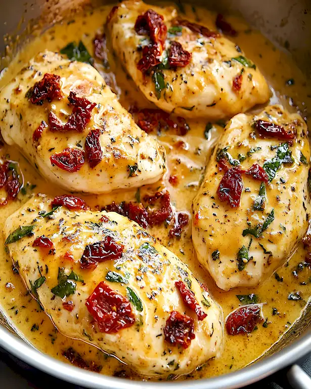 Cremiges Hähnchen mit Parmesan und sonnengetrockneten Tomaten 2 Cremiges Hähnchen mit Parmesan und sonnengetrockneten Tomaten