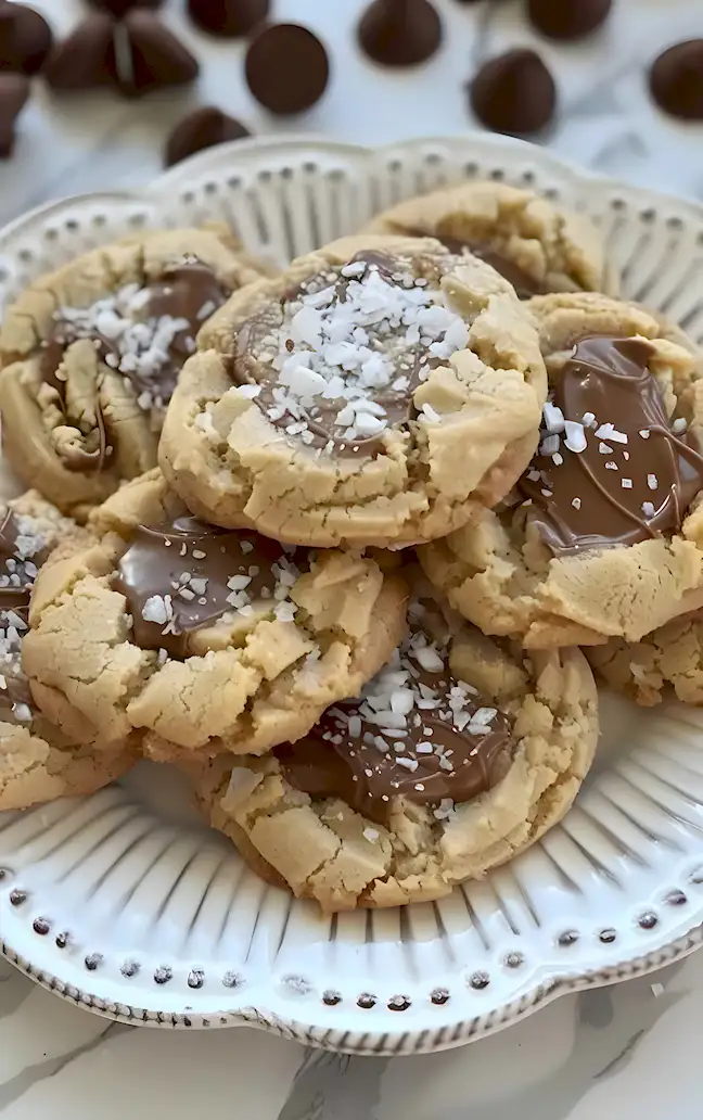 Erdnussbutter-Kekse mit Schokofüllung und Puderzucker 2 Erdnussbutter-Kekse mit Schokofüllung und Puderzucker
