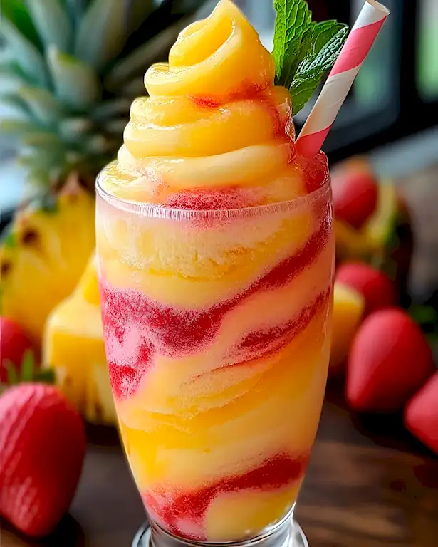 Erfrischender Ananas-Erdbeer Slushie mit Strudel-Effekt 2 Erfrischender Ananas-Erdbeer Slushie mit Strudel-Effekt