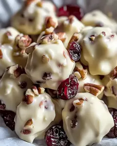 Festliche Weiße Schoko-Cluster mit Cranberries und Pekannüssen 1 Festliche Weiße Schoko-Cluster mit Cranberries und Pekannüssen