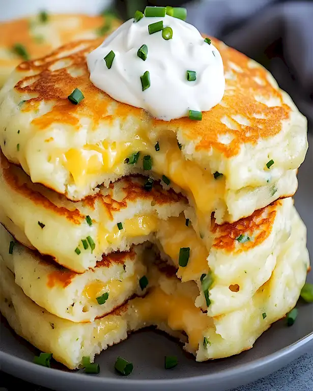 Fluffige Käse-Schnittlauch-Pfannkuchen 2 Fluffige Käse-Schnittlauch-Pfannkuchen