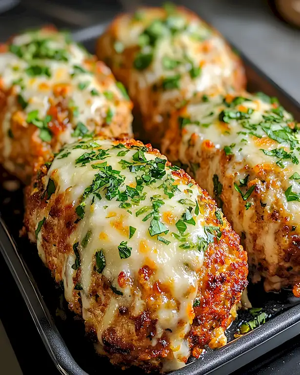 Hähnchen-Hackbraten mit Knoblauch und Parmesan 2 Hähnchen-Hackbraten mit Knoblauch und Parmesan