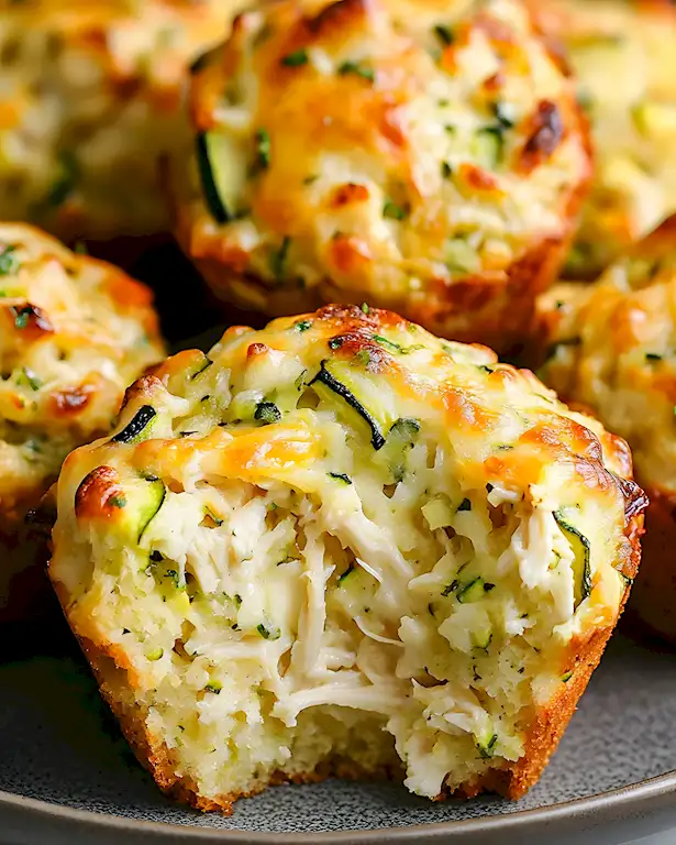 Herzhafte Muffins mit Hähnchen, Zucchini und Käse 2 Herzhafte Muffins mit Hähnchen, Zucchini und Käse