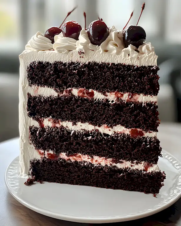 Klassische Schwarzwälder Kirschtorte mit Kirschen und Sahne 2 Klassische Schwarzwälder Kirschtorte mit Kirschen und Sahne