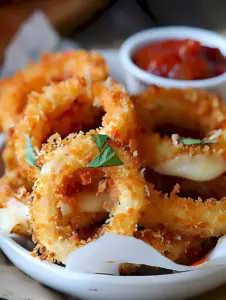 Knusprige Zwiebelringe gefüllt mit Mozzarella