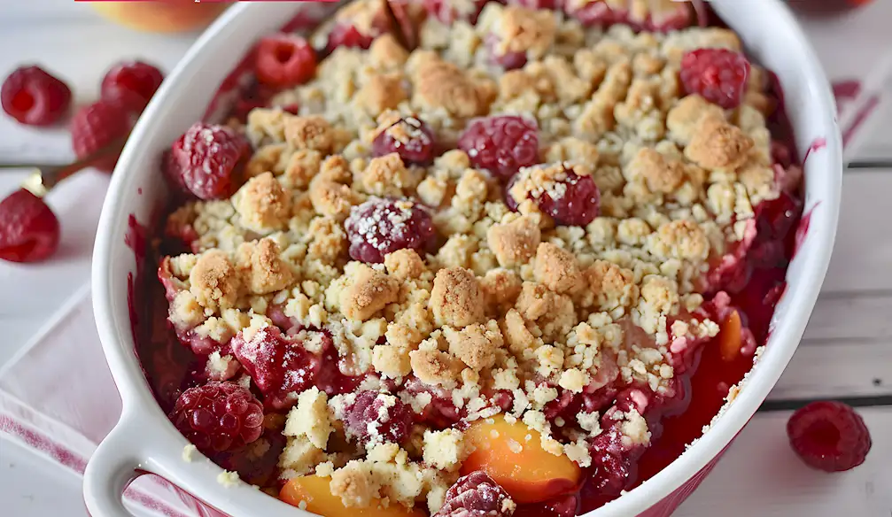 Leckerer Himbeer-Pfirsich-Crumble mit Streuseln 2 Leckerer Himbeer-Pfirsich-Crumble mit Streuseln