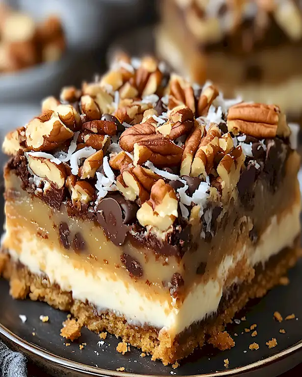 Magische Pekannuss Schoko Käsekuchen Riegel