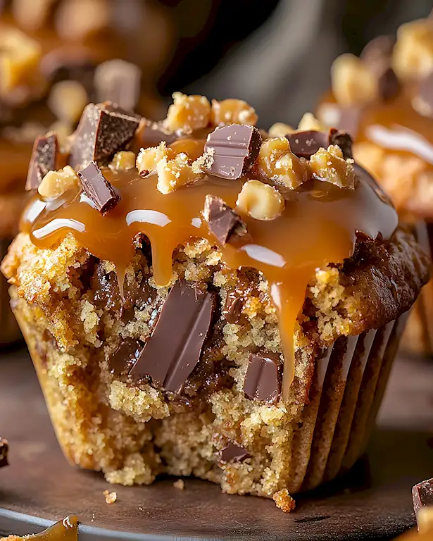 Muffins mit gesalzenem Karamell und Schokostückchen 2 Muffins mit gesalzenem Karamell und Schokostückchen