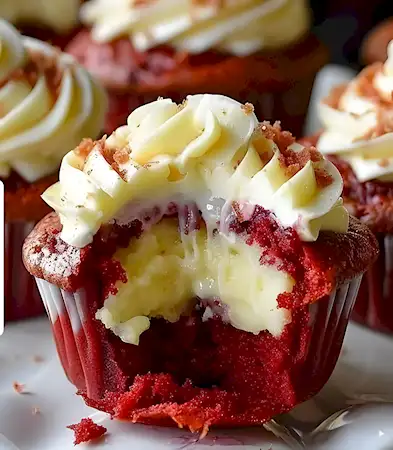 Red Velvet Cupcakes mit cremiger Käsekuchenfüllung 2 Red Velvet Cupcakes mit cremiger Käsekuchenfüllung