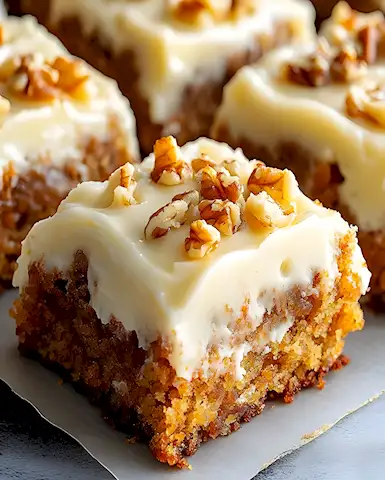 Saftige Karottenkuchen-Schnitten mit Frischkäse-Frosting 2 Saftige Karottenkuchen-Schnitten mit Frischkäse-Frosting