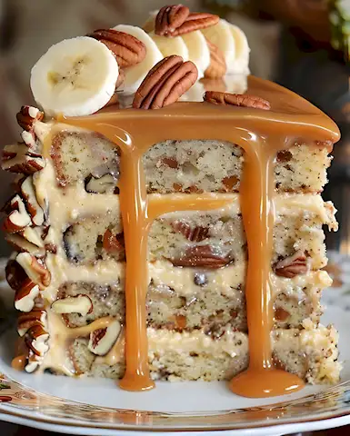 Saftiger Bananen-Karamell-Kuchen mit Pekannüssen