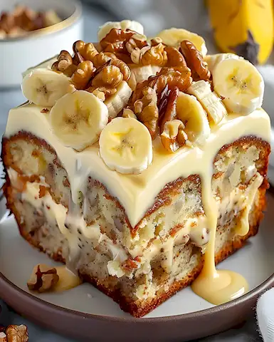 Saftiger Bananen-Walnuss-Kuchen mit Vanillecreme