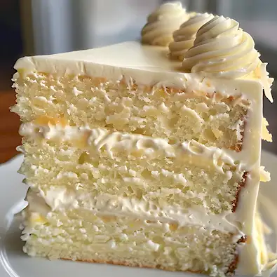 Saftiger Kuchen mit weißer Schokolade und Ananasfüllung