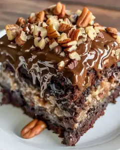 Saftiger Schoko-Löcherkuchen mit Karamell und Kokos 2 Saftiger Schoko-Löcherkuchen mit Karamell und Kokos