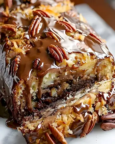 Saftiger Schokoladen-Pekan-Kastenkuchen mit Kokos 2 Saftiger Schokoladen-Pekan-Kastenkuchen mit Kokos