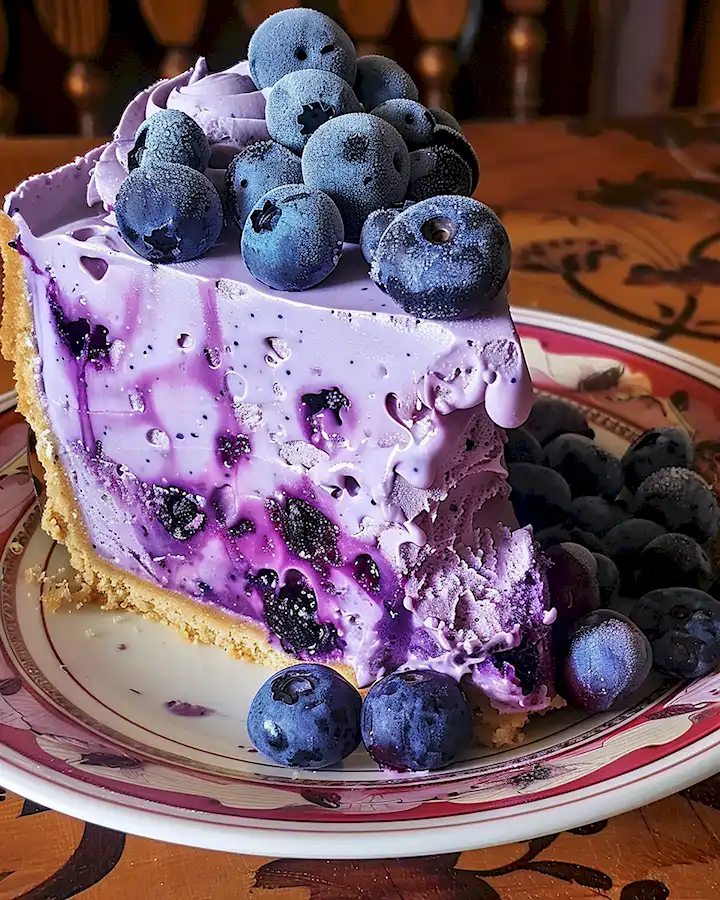 Sommerlicher Blaubeer Eis Kuchen mit Nussboden 2 Sommerlicher Blaubeer Eis Kuchen mit Nussboden