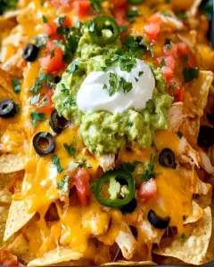 Überbackene Hähnchen Nachos mit cremiger Käsesauce 6 Überbackene Hähnchen Nachos mit cremiger Käsesauce
