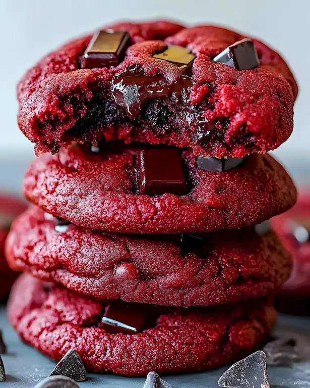 Unwiderstehliche Rote Samt Schoko-Stückchen Cookies
