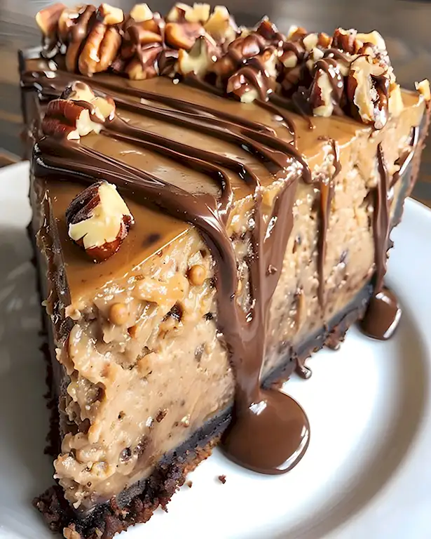 Verführerischer Karamell-Schoko-Käsekuchen mit Pekannüssen