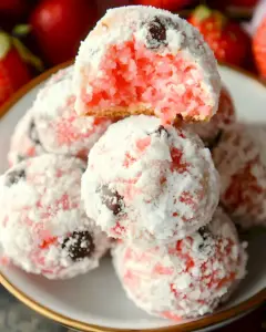 Zarte Erdbeer-Schoko Schneebälle Plätzchen Rezept 7 Zarte Erdbeer-Schoko Schneebälle Plätzchen Rezept