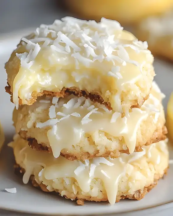 Zitronen-Kokos-Kekse mit cremigem Käsekuchen-Kern 2 Zitronen-Kokos-Kekse mit cremigem Käsekuchen-Kern