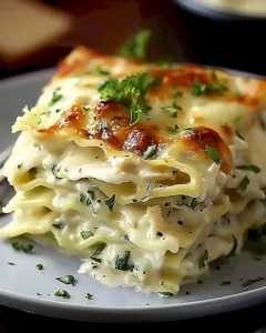 Cremige Hähnchen Alfredo Lasagne für die ganze Familie