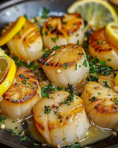 Gebratene Jakobsmuscheln in Knoblauch-Zitronen-Butter