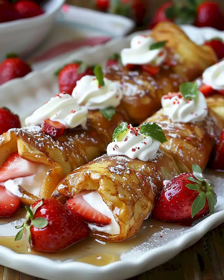 Süße Erdbeer Sahne French Toast Röllchen 2 Süße Erdbeer Sahne French Toast Röllchen