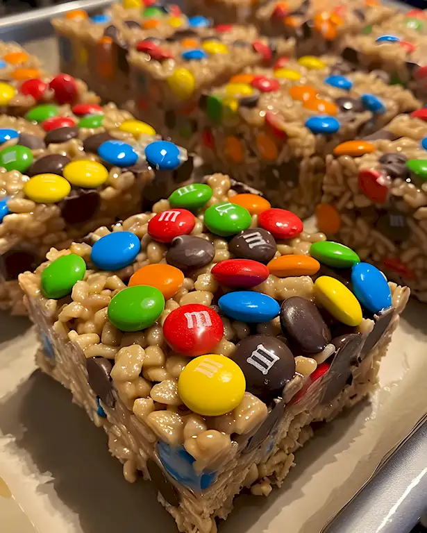 Erdnussbutter Rice Krispie Treats mit M&Ms – Einfach 2 Erdnussbutter Rice Krispie Treats mit M&Ms – Einfach