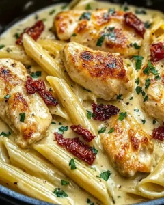 Cremige Hähnchen-Pasta mit Knoblauch und Parmesan