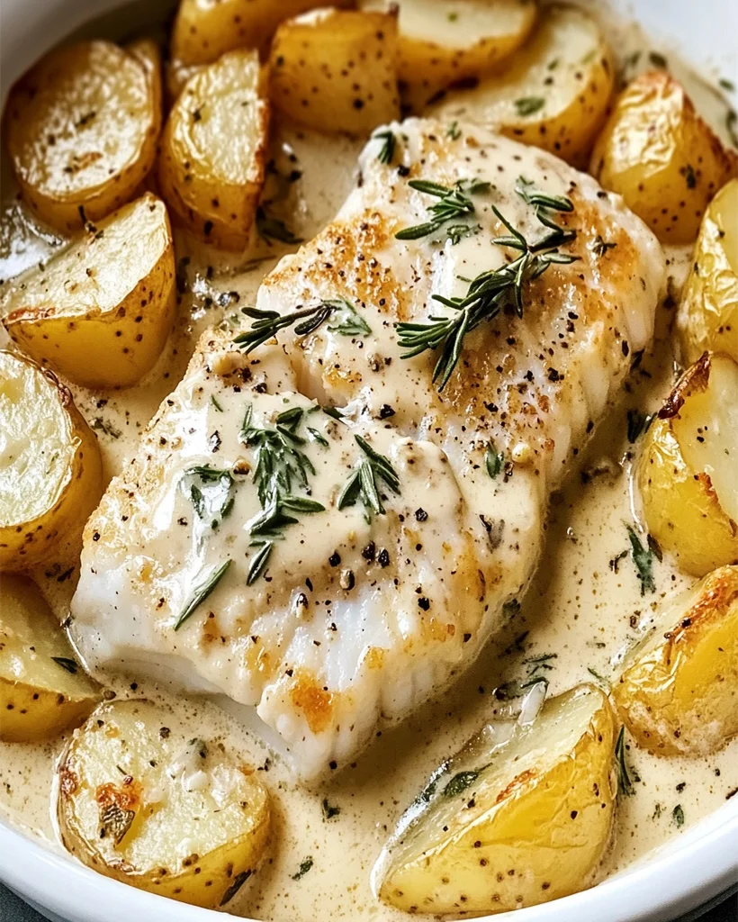Kabeljau mit Kartoffeln in cremiger Rosmarinsauce 2 Kabeljau mit Kartoffeln in cremiger Rosmarinsauce