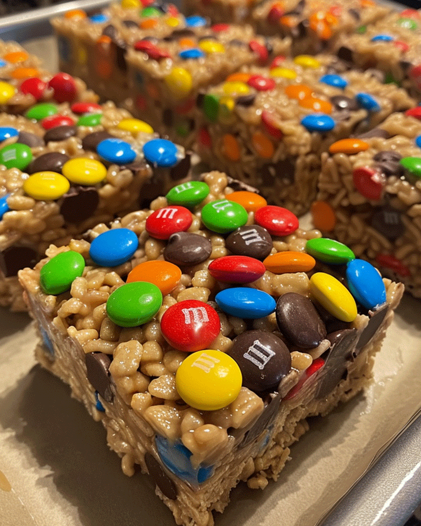 Bunte M&M Erdnussbutter Krispie Riegel
