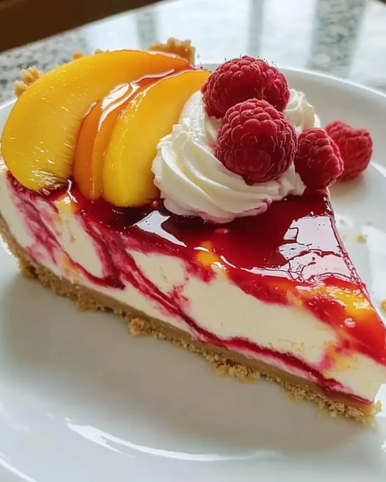 Fruchtiger Käsekuchen mit Pfirsich und Himbeeren 6 Fruchtiger Käsekuchen mit Pfirsich und Himbeeren