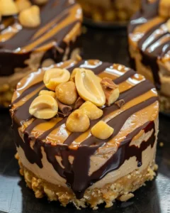 Mini Erdnussbutter-Käsekuchen mit Karamell und Schoko 6 Mini Erdnussbutter-Käsekuchen mit Karamell und Schoko