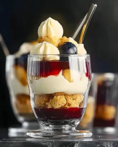 Amarettomousse mit Pflaumenkompott im Glas