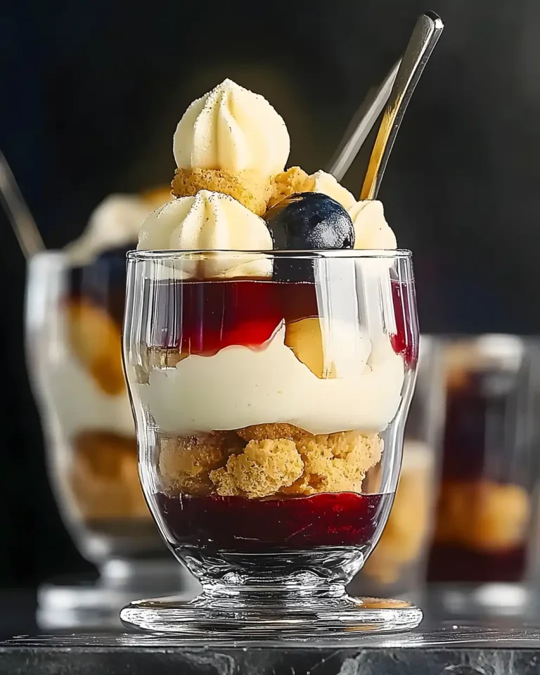 Amarettomousse mit Pflaumenkompott im Glas