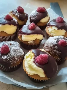 Donauwellen Muffins mit cremigem Vanillepudding 2 Donauwellen Muffins mit cremigem Vanillepudding