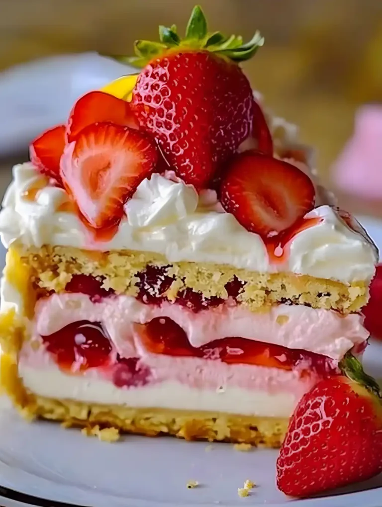 Erdbeer Käsekuchen ohne Backen mit Butterkeksboden