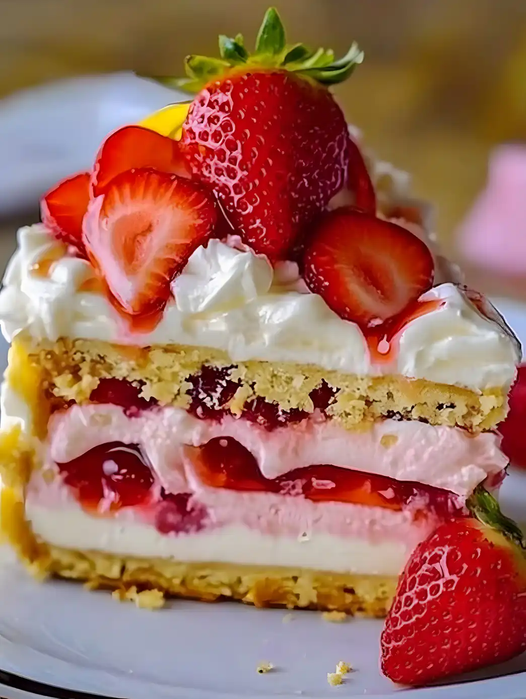 Erdbeer Käsekuchen ohne Backen mit Butterkeksboden