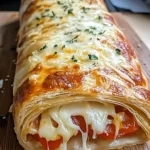Herzhafter Blätterteig Strudel mit Käse und Peperoni