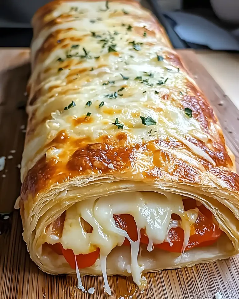 Herzhafter Blätterteig Strudel mit Käse und Peperoni 1 Herzhafter Blätterteig Strudel mit Käse und Peperoni