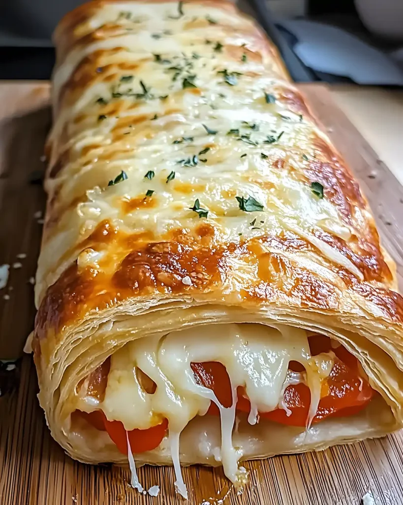 Herzhafter Blätterteig Strudel mit Käse und Peperoni 2 Herzhafter Blätterteig Strudel mit Käse und Peperoni