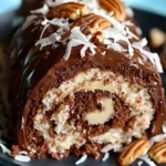 Schokoladen Kokos Rollkuchen mit Pekannüssen